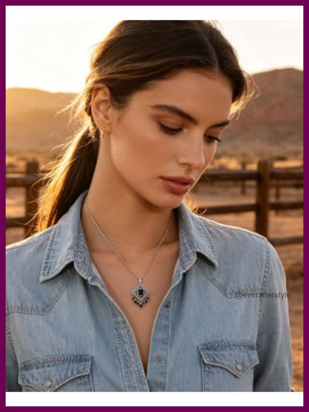 Copper Turquoise Pendant Necklace Western Cowgirl Adjustable 18.1 in - Picture 2 of 6